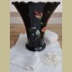 Grote zwarte opaline vaas met beschilderde bloemen