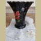 Grote zwarte opaline vaas met beschilderde bloemen