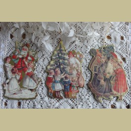 3 Vintage kartonnen kerstman hangers
