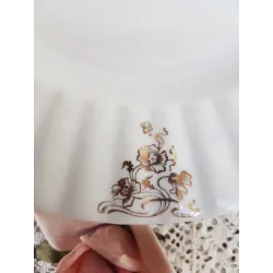 Brocante kleine gebaksschaal/ taartschaal met roze roosjes