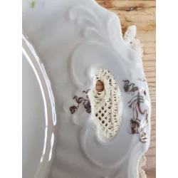 Brocante kleine gebaksschaal/ taartschaal met roze roosjes