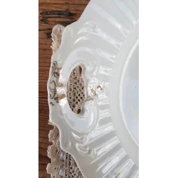 Brocante kleine gebaksschaal/ taartschaal met roze roosjes