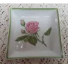 Klein Frans vierkant schaaltje met roze roos, Porcelaine de Paris