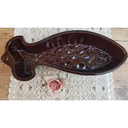 Vintage bruine vis puddingvorm uit West Germany 960- 30