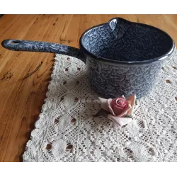 Grijs gewolkte emaille steelpannetje, 16 cm