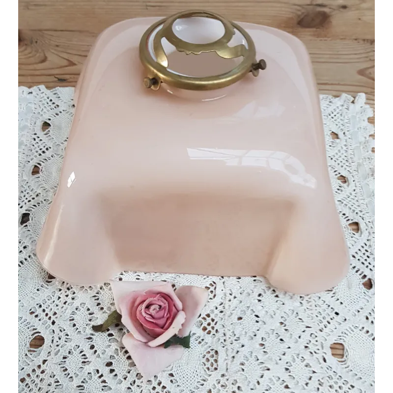 Frans brocante roze glazen lampenkapje voor hanglamp Frans brocante roze glazen lampenkapje voor hanglamp
