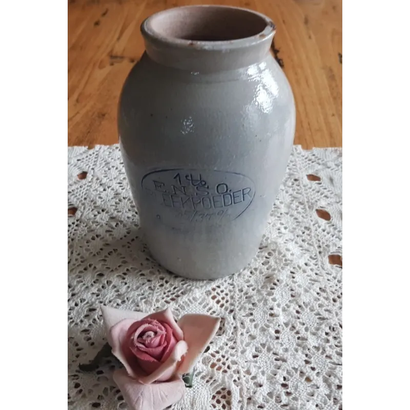 Oude brocante steengoed Enso bleekpoeder pot
