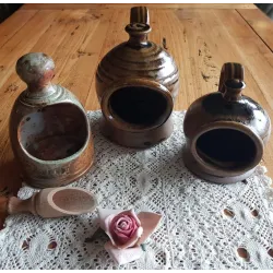 Kleine Franse gres zoutpot met handgreep
