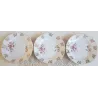 3 Oude gebaksbordjes, roze roos & bloemen, goudkleurige decoratie
