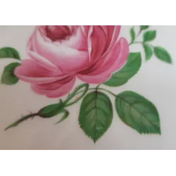 Wit porseleinen cakeschaal met bloemen en roze roosjes, Hutschenreuther