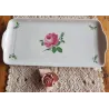 Wit porseleinen cakeschaal met bloemen en roze roosjes, Hutschenreuther