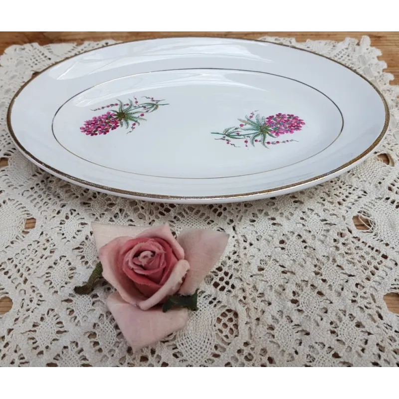 Frans brocante ovaal schaaltje, roze bloemetjes, Moulin des Loups