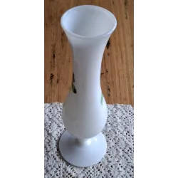 Vintage wit melkglazen / opaline vaasje met rode roos