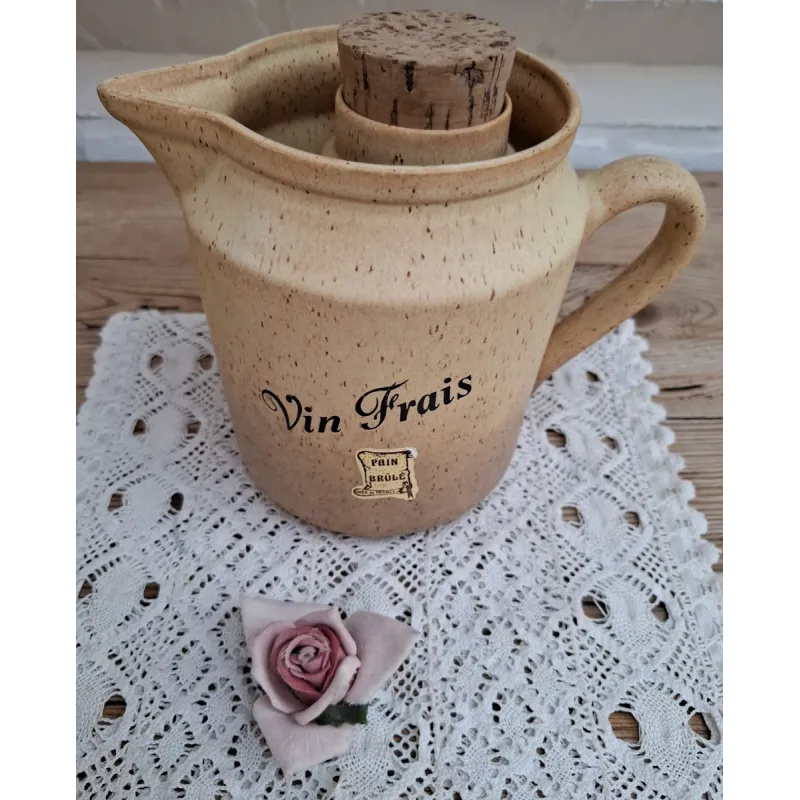 Franse brocante gres kan, VIN FRAIS, met koelgedeelte Franse brocante gres kan, VIN FRAIS, met koelgedeelte