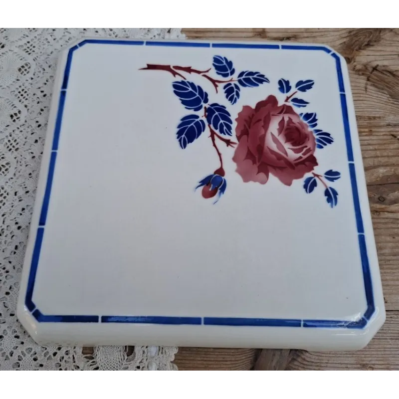 Franse brocante onderzetter met roos, K&G Luneville Chantal