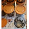 Vintage Franse bruine rookglazen voorraadpotten Arcopal