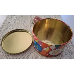 Engels retro, sixties blikje, gekleurde bloemen & vormen, Baretware