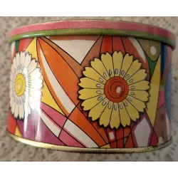 Engels retro, sixties blikje, gekleurde bloemen & vormen, Baretware