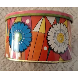 Engels retro, sixties blikje, gekleurde bloemen & vormen, Baretware