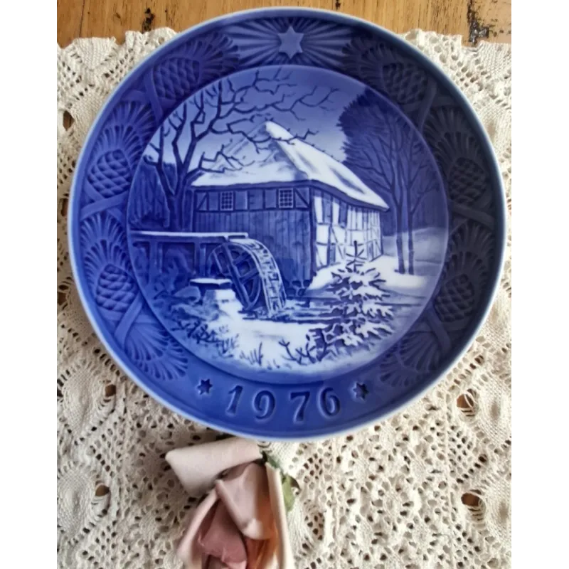 Vintage Deens Royal Copenhagen kerst wandbord 1976, watermolen