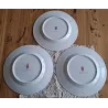 3 Porseleinen Franse ontbijtbordjes met rode rozen, Porcelaine Fine