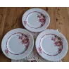 3 Porseleinen Franse ontbijtbordjes met rode rozen, Porcelaine Fine