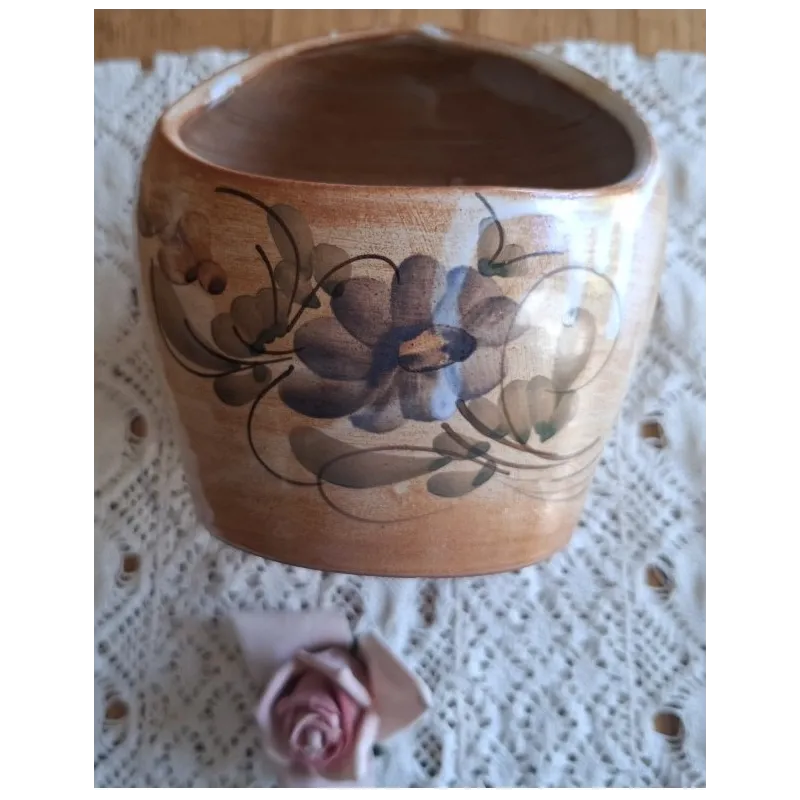 Grote Franse gres zoutpot met bloemen