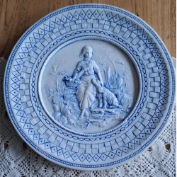 Wanddecoratie met meisje met hond, Setter of Spaniel