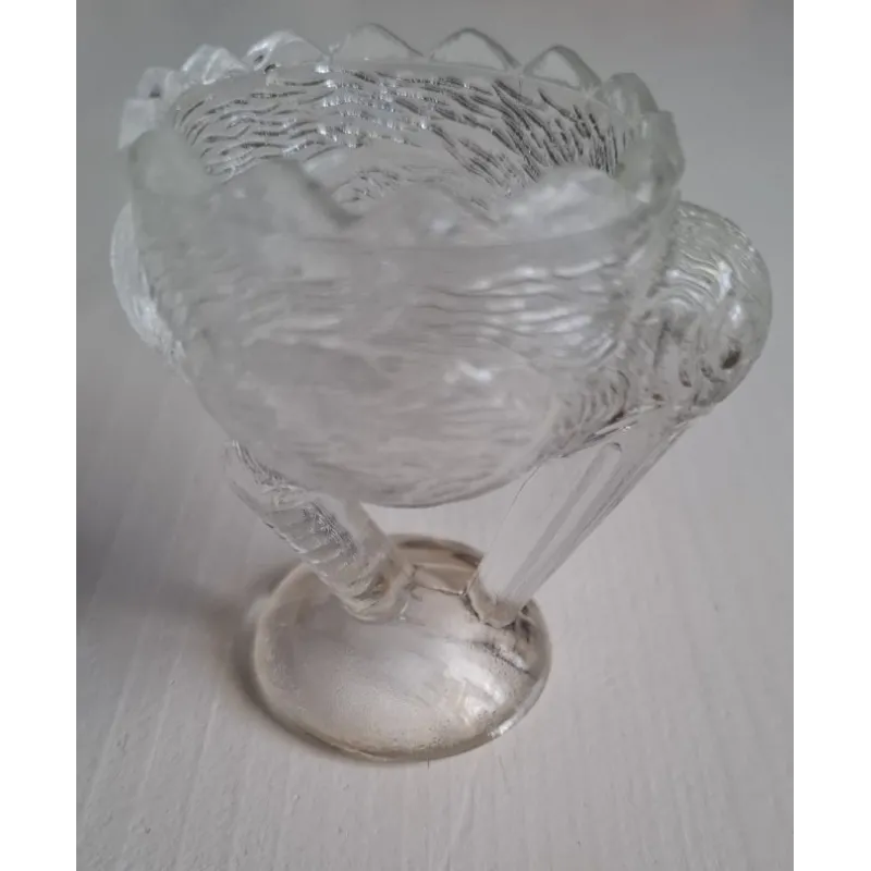 Vintage glazen eierdopje ooievaar