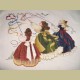 Borduurwerk met vliegerende meisjes met prachtige nostalgische jurken