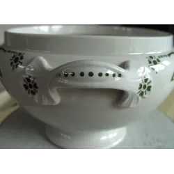 Brocante soepterrine met groen bloem motief