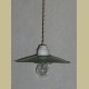 Oude Franse hanglamp, groen emaille met porselein