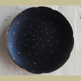 Brocante mat zwarte schaal / bord met gouden sterretjes