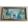 Oud brocante ingelijste prent, Maria met kind en duiven