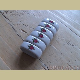6 Brocante wit porseleinen servetringen met roze roosjes