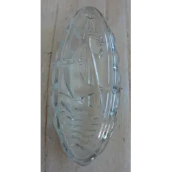 Glazen puddingvormpje met afbeelding schip