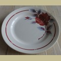 Frans brocante bord met rood / grijsblauw rozen motief, Moulin des Loups