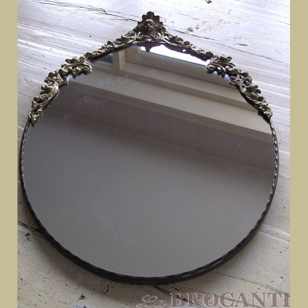 whisky Huisje camera Oude brocante grote koperen ovale spiegel - La Brocanti