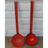 Franse brocante rood emaille soeplepel en schuimspaan