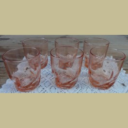 6 Kleine Franse roze drinkglazen, glazen, Arcoroc