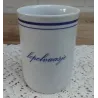 Vintage lepelvaasje met blauwe randjes en tekst