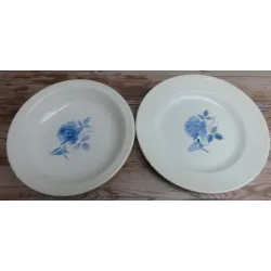 Set van 2 Franse schalen met blauwe rozen, Sarreguemines