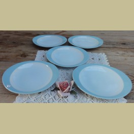5 Vintage ovale gebaksbordjes, Fris Edam, princessen blauw