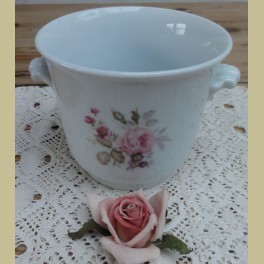 Wit porseleinen bloempot met roze roos , Hutschenreuther
