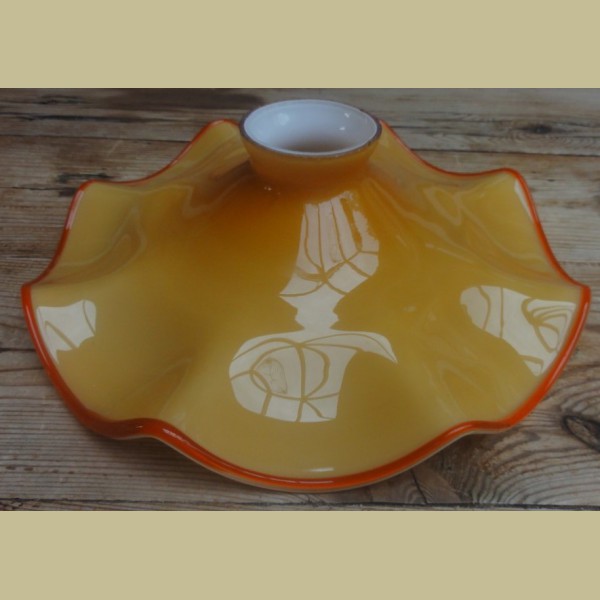top beroerte eeuwig Vintage oranje met wit melkglazen lampenkap, zeer dik glas - La Brocanti