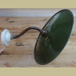 Oude Franse stallamp, groen emaille kapje, 24 cm
