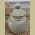 Franse gres potterie zuurpot / olijvenpot met houten lepel, Salins