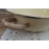 Grote brocante creme emaille vergiet met beige rand