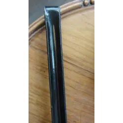 Oude emaille schuimspaan zwart met grijs en goudkleurig biesje