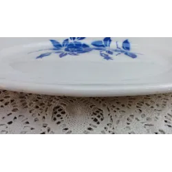 Franse brocante ovale schaal, blauwe roos, Sarreguemines Corsica